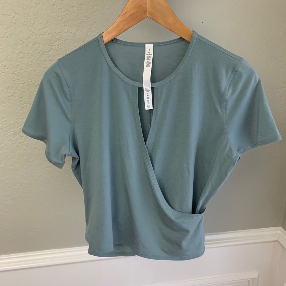 Lululemon size 8 faux wrap top - light blue